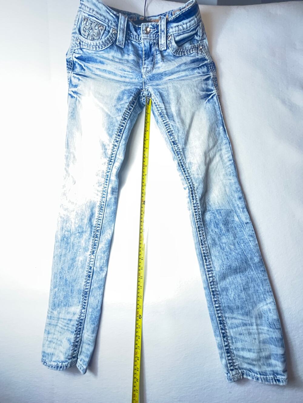 Rock Revival Safiya Straight Jeans Sz 24 X 29 Denim Embellished Rhinestone